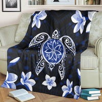 Hawaiian Icon Blue Turtle Plumeria Premium Blankets AH - Polynesian Pride