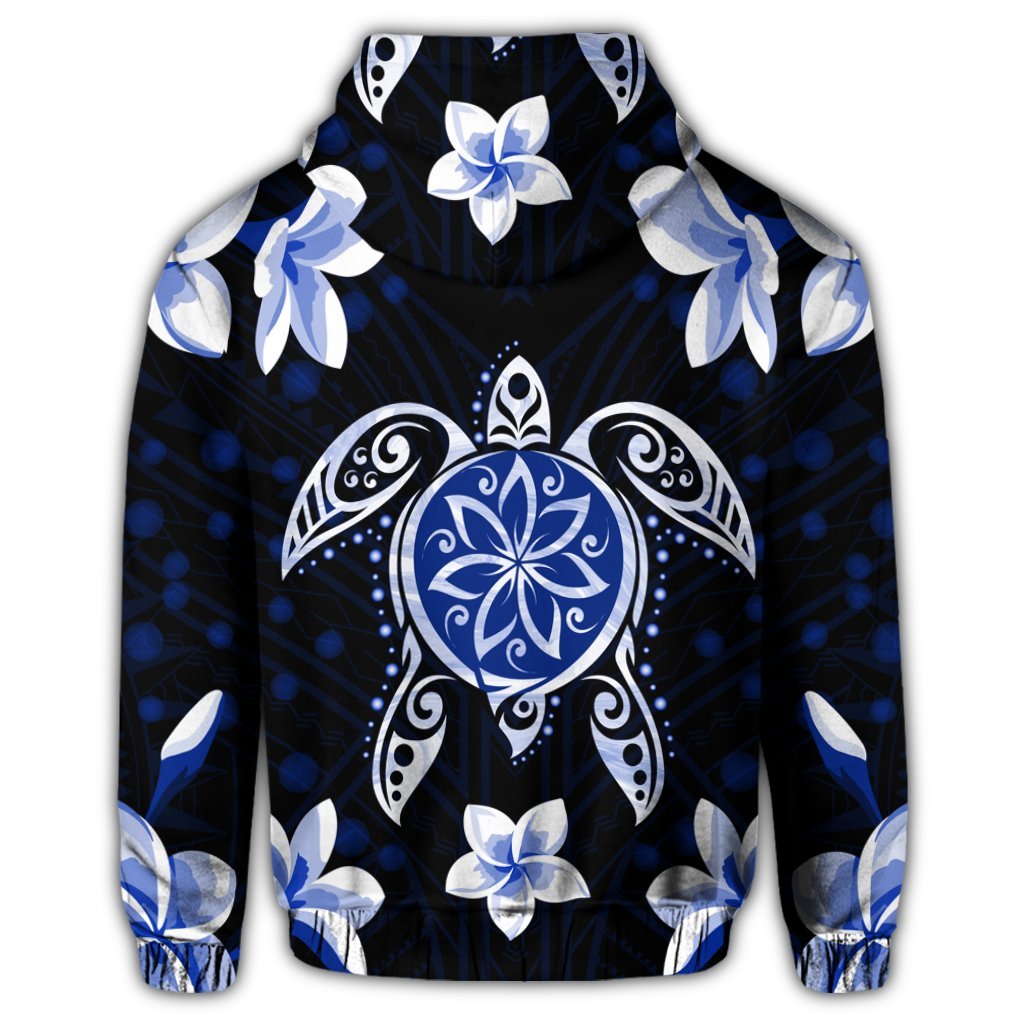 Hawaiian Icon Blue Turtle Plumeria Zip Hoodie - Polynesian Pride