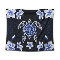 Hawaiian Icon Blue Turtle Plumeria Tapestry AH Wall Tapestry Black - Polynesian Pride