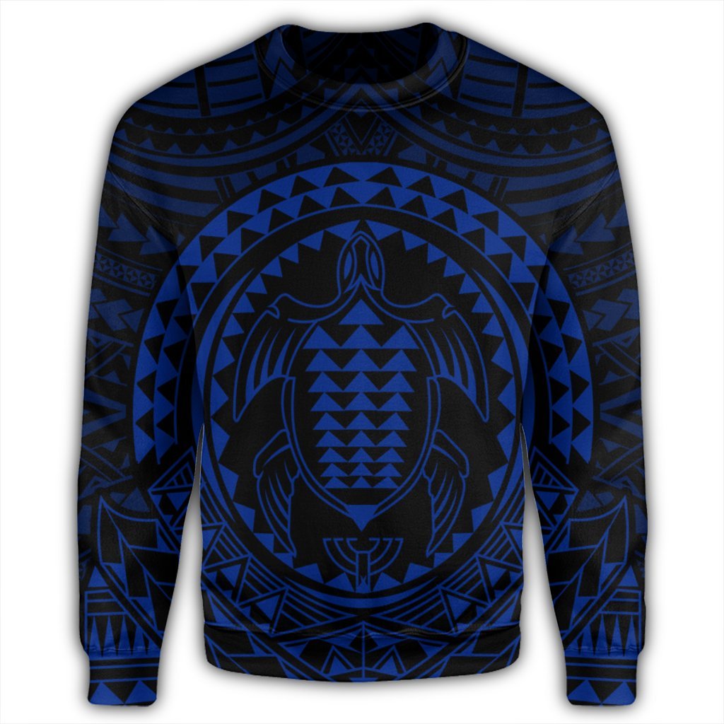 Hawaiian Kakau Honu Arc Polynesian Blue Sweatshirt - AH - Polynesian Pride
