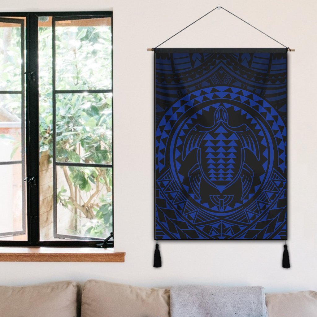 Hawaiian Kakau Honu Arc Polynesian Blue Hanging Poster - AH - Polynesian Pride