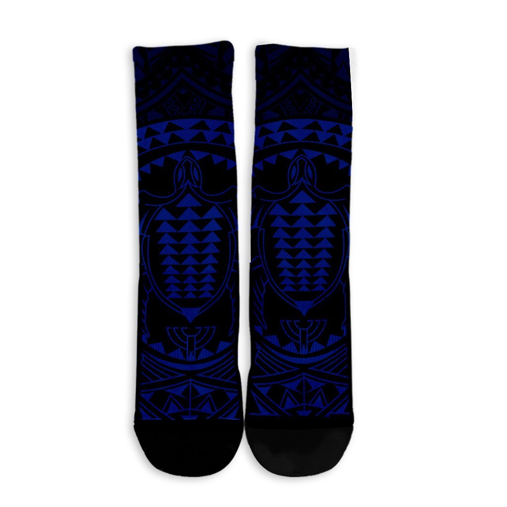 Hawaiian Kakau Honu Arc Polynesian Blue Crew Socks - AH - Polynesian Pride
