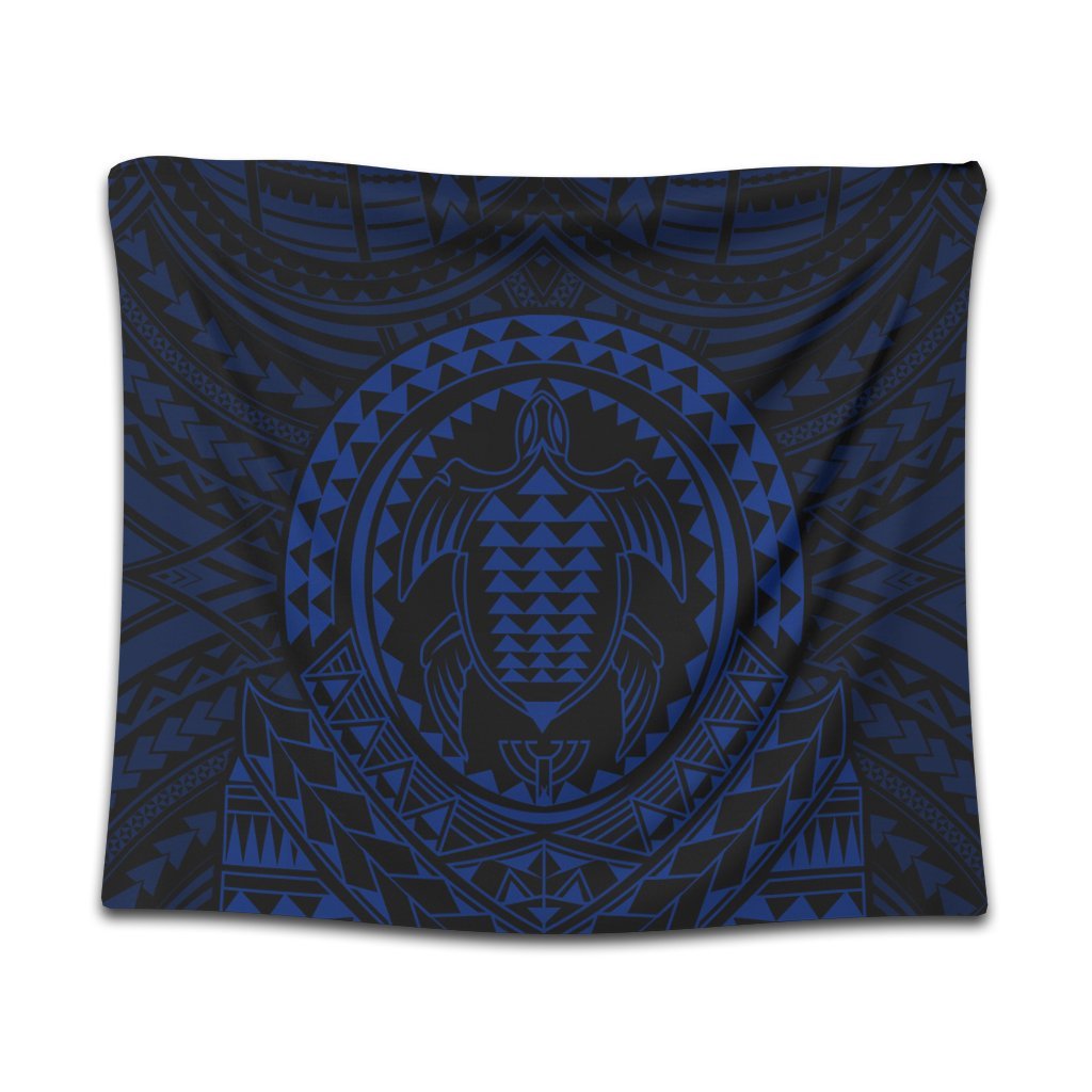 Hawaiian Kakau Honu Arc Polynesian Blue Tapestry - AH Wall Tapestry Black - Polynesian Pride