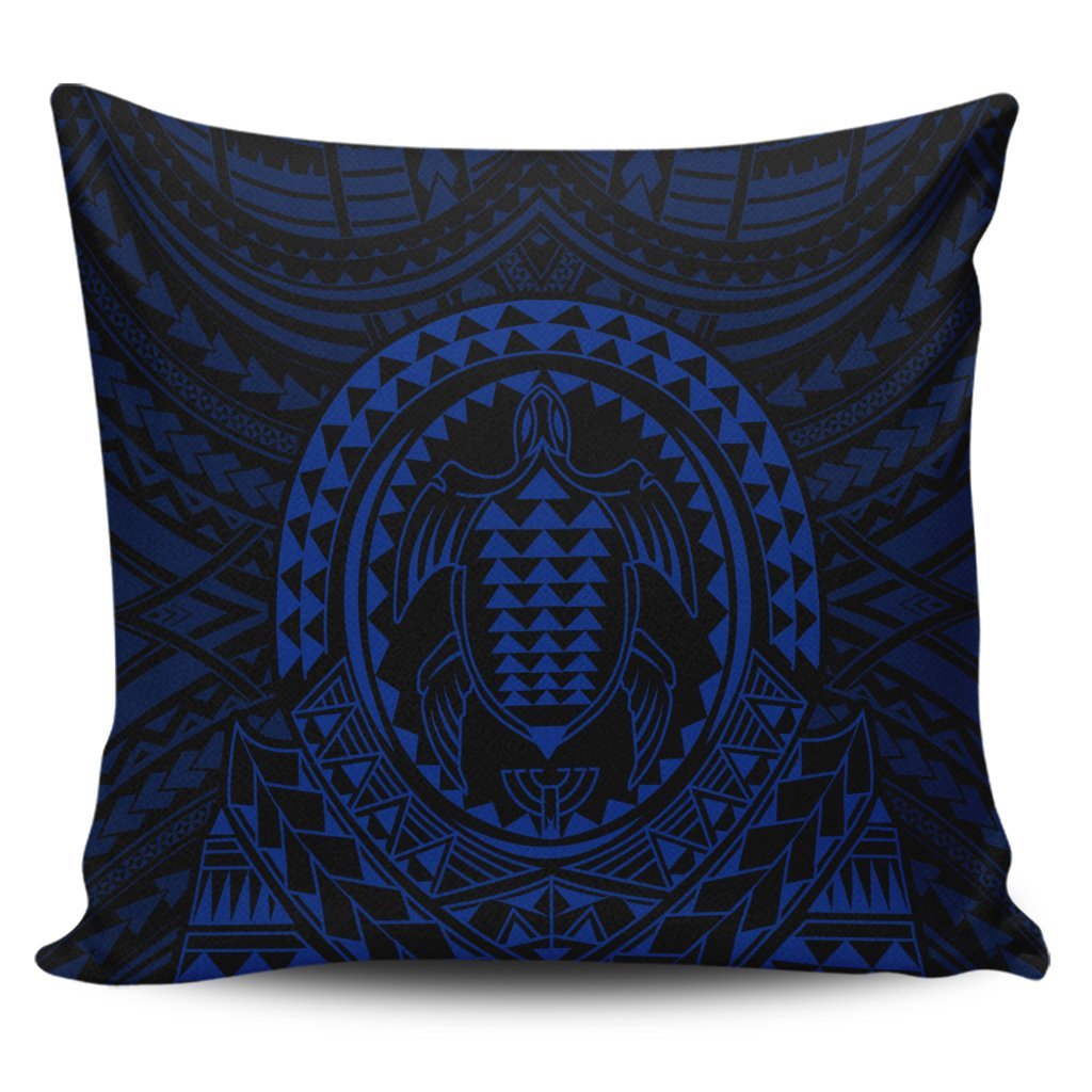 Hawaiian Kakau Honu Arc Polynesian Blue Pillow Covers - AH Pillow Covers Black - Polynesian Pride