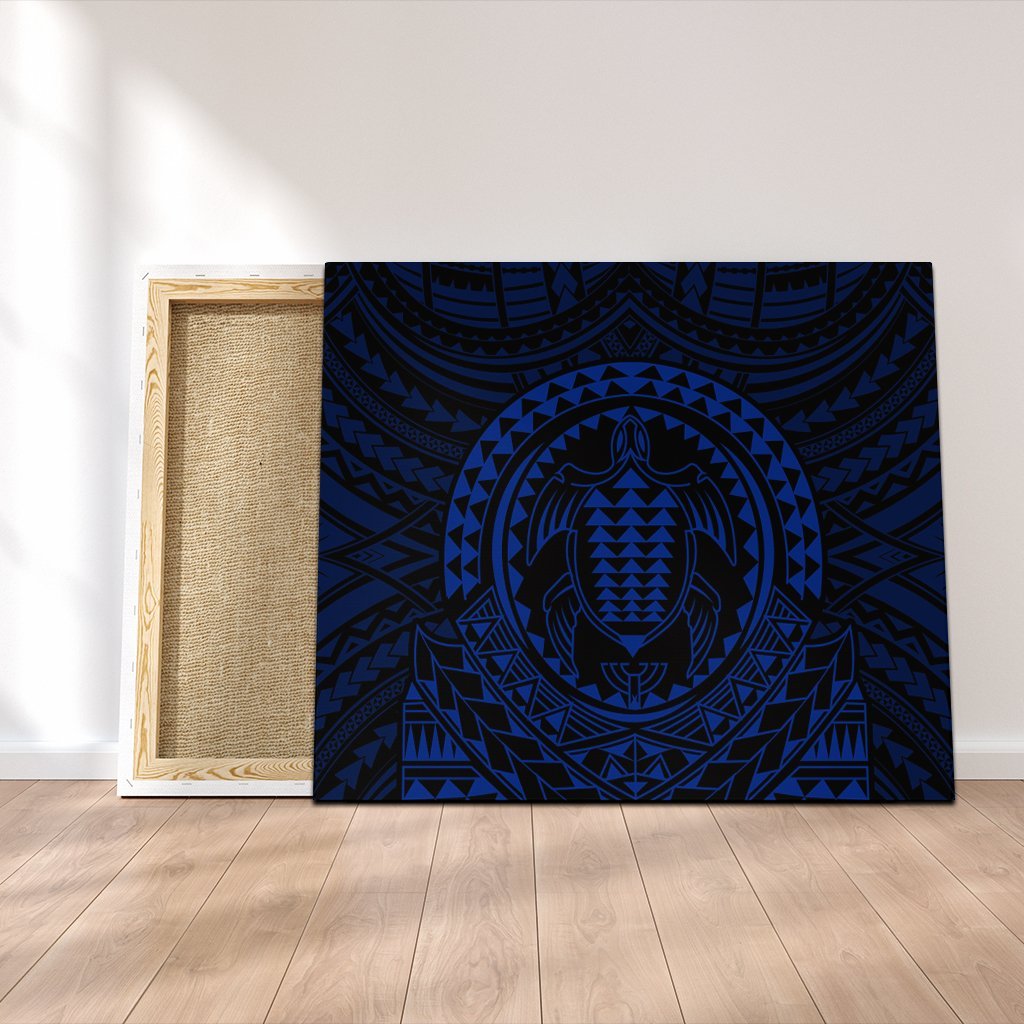 Hawaiian Kakau Honu Arc Polynesian Blue Canvas - AH Canvas Poly-cotton - Polynesian Pride
