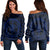 Hawaiian Kakau Honu Arc Polynesian Blue Women's Off Shoulder Sweater - AH Black - Polynesian Pride