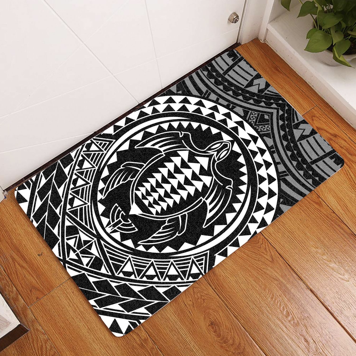 Hawaiian Kakau Honu Arc Polynesian Door Mat White AH Door Mat White - Polynesian Pride