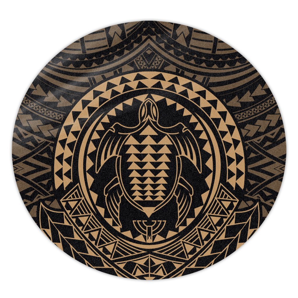 Hawaiian Kakau Honu Arc Polynesian Gold Round Carpet - AH Round Carpet Luxurious Plush - Polynesian Pride