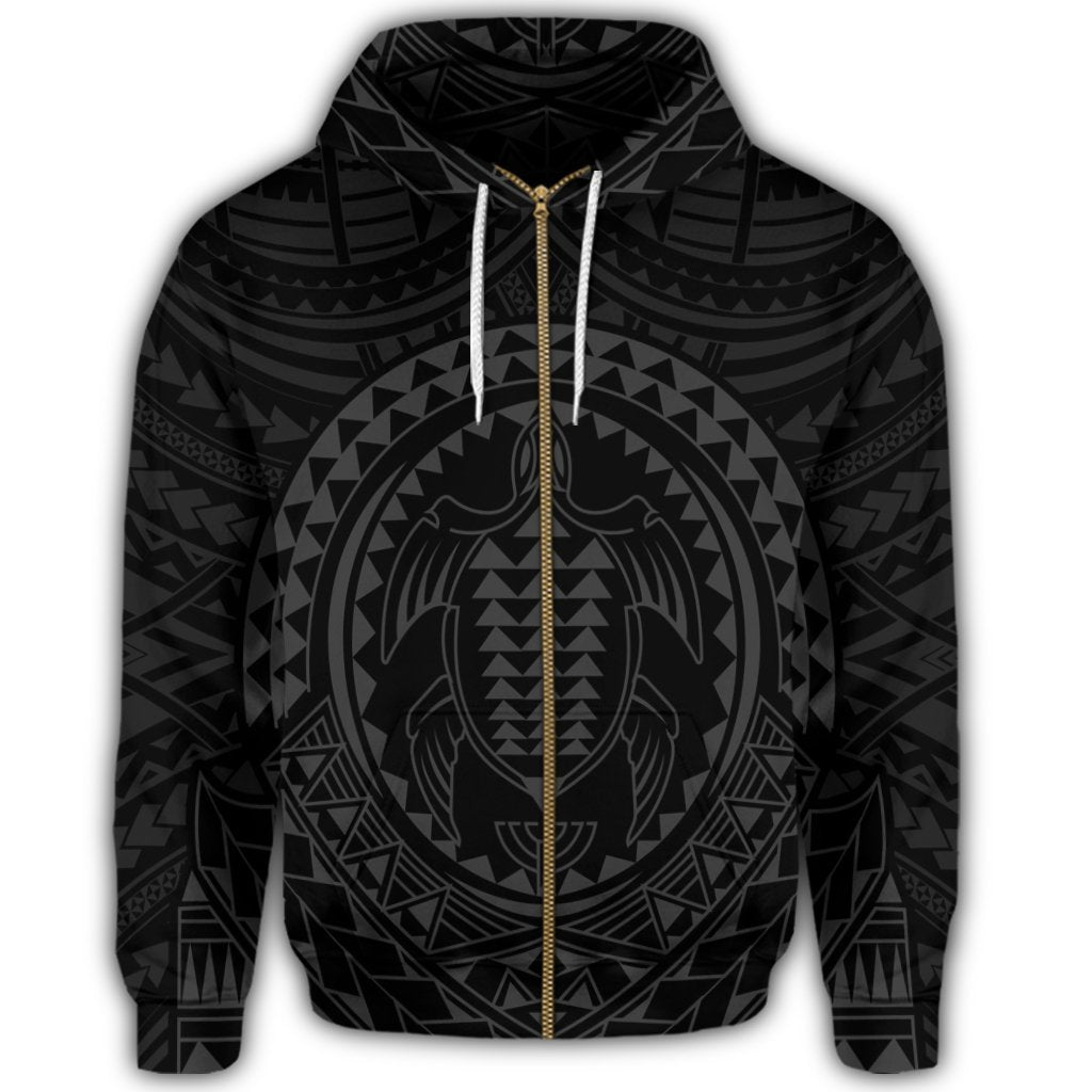 Hawaiian Kakau Honu Arc Polynesian Gray Zip Hoodie - Polynesian Pride