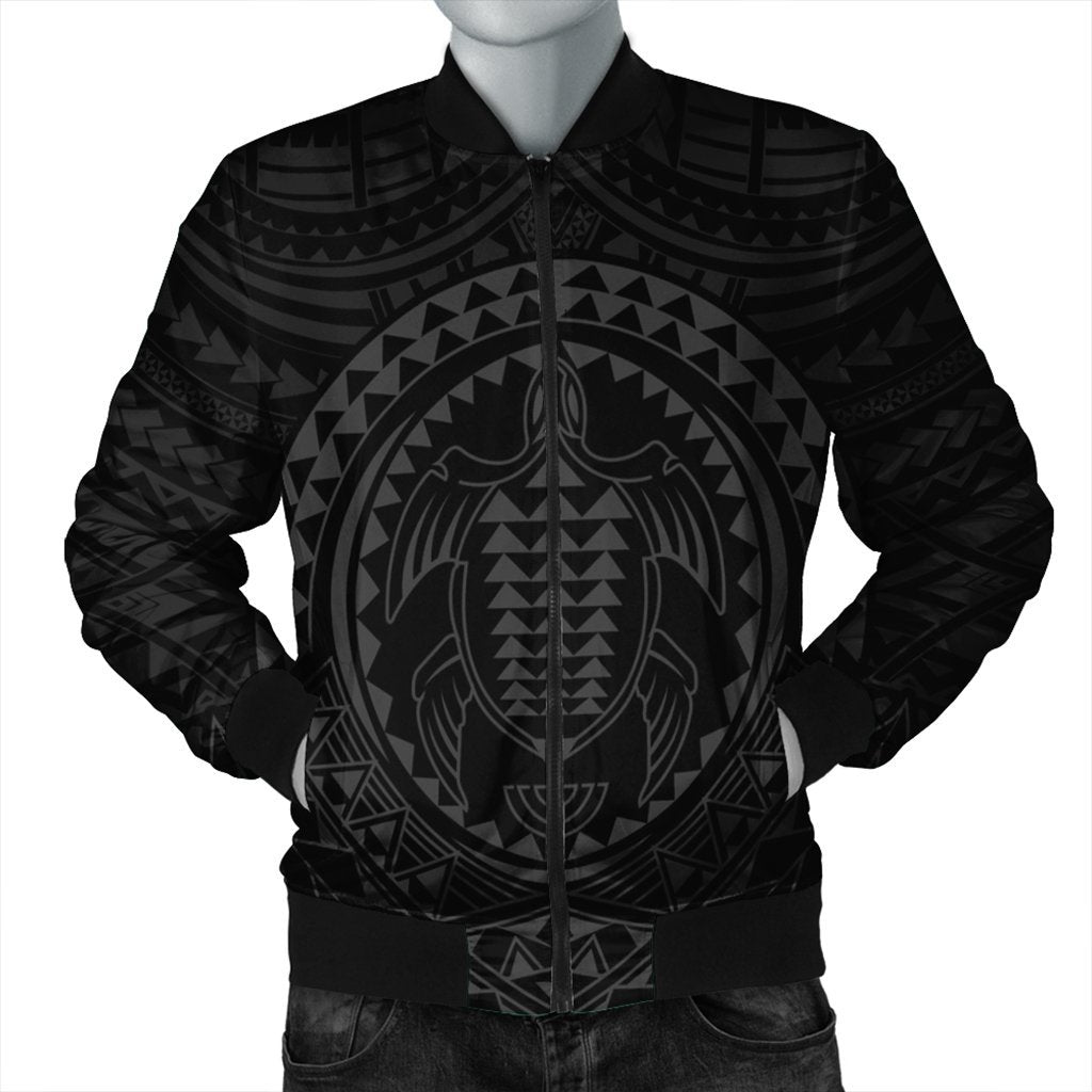 Hawaiian Kakau Honu Arc Polynesian Gray Bomber Jacket - AH Black Unisex - Polynesian Pride