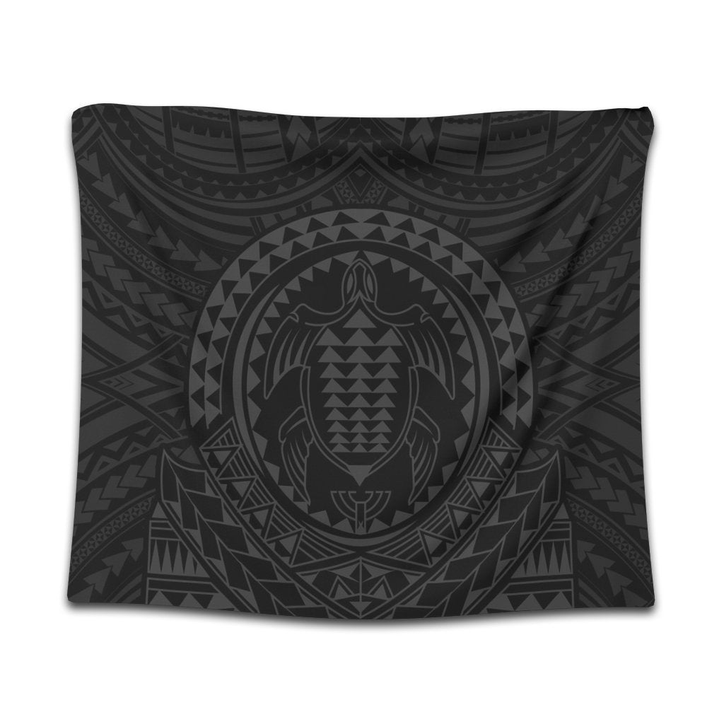 Hawaiian Kakau Honu Arc Polynesian Gray Tapestry - AH Wall Tapestry Black - Polynesian Pride