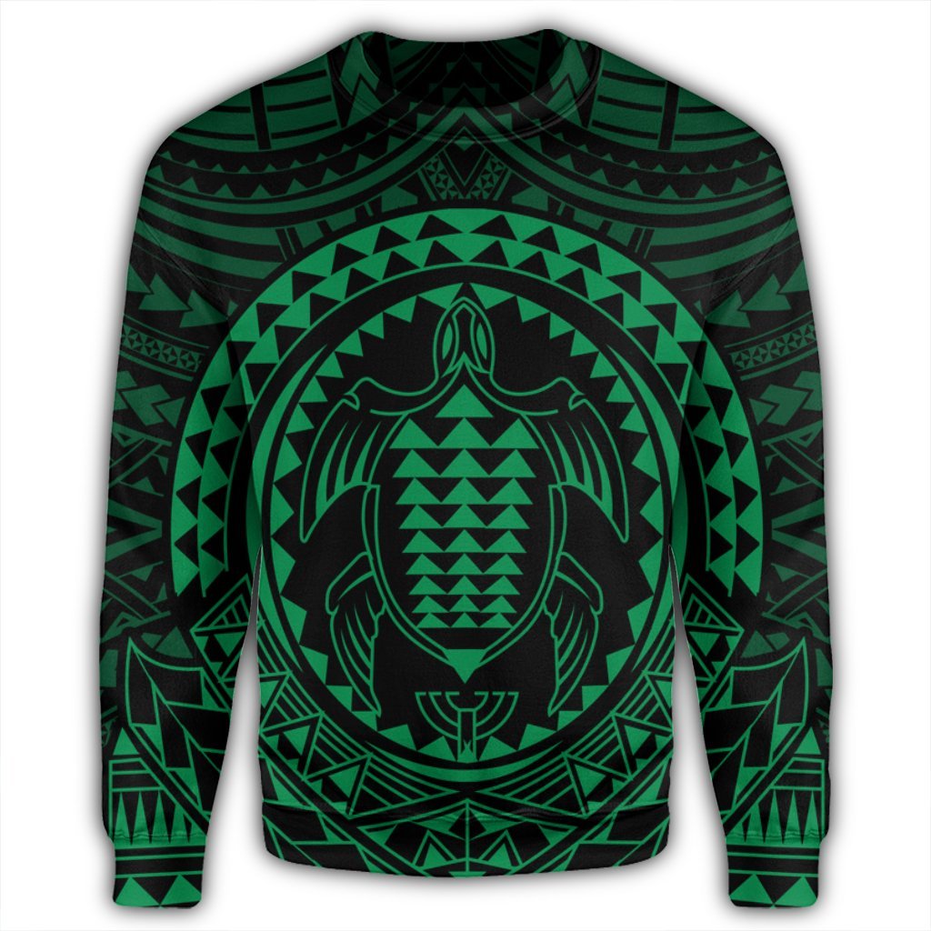 Hawaiian Kakau Honu Arc Polynesian Green Sweatshirt - AH - Polynesian Pride