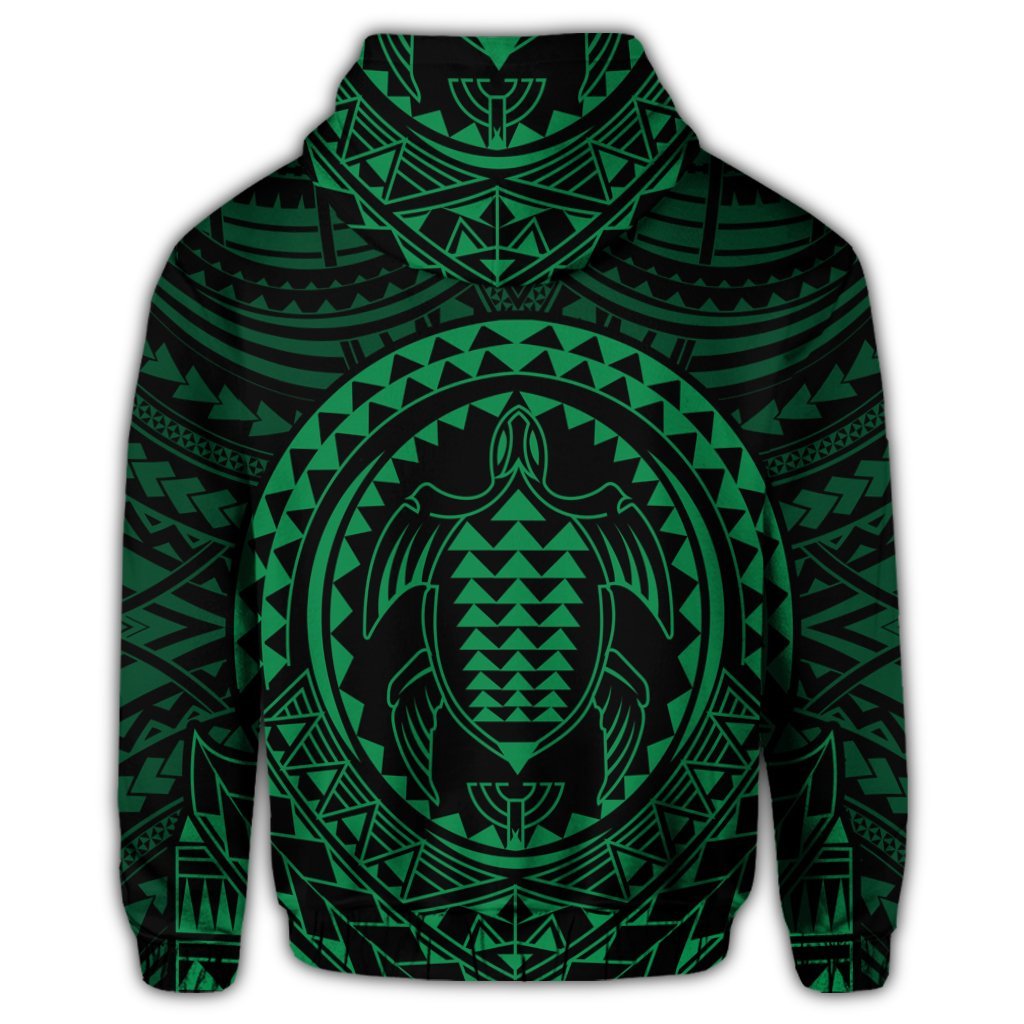 Hawaiian Kakau Honu Arc Polynesian Green Zip Hoodie - Polynesian Pride
