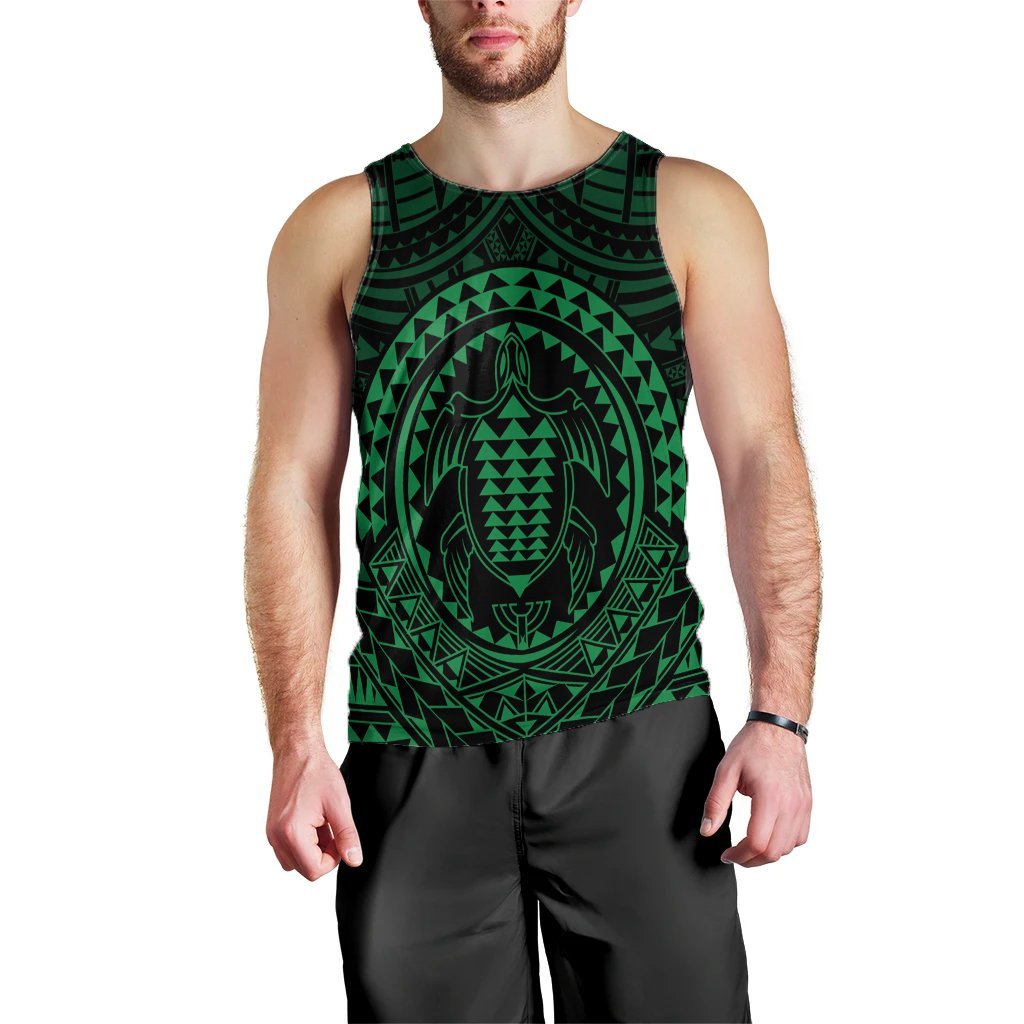 Hawaiian Kakau Honu Arc Polynesian Green Tank Top - AH Black - Polynesian Pride