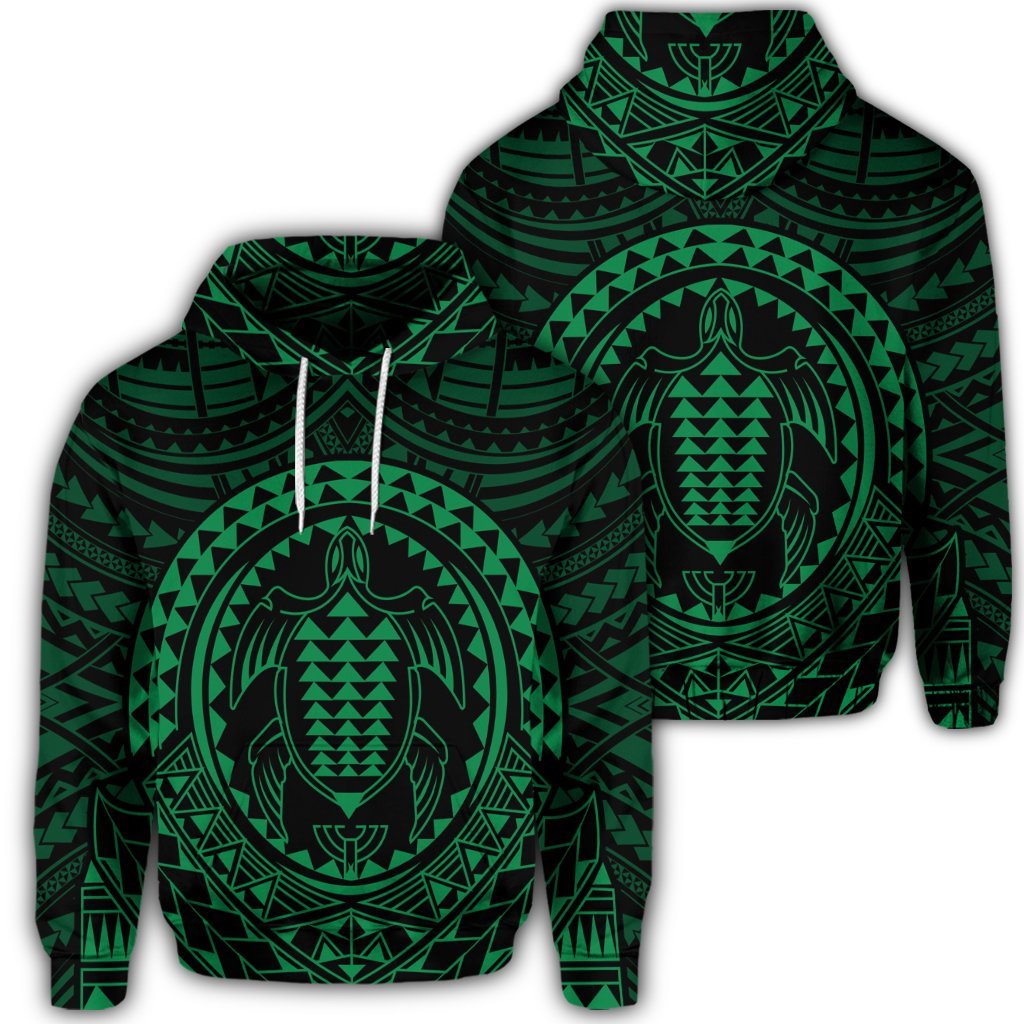 Hawaiian Kakau Honu Arc Polynesian Green Hoodie Unisex Art - Polynesian Pride