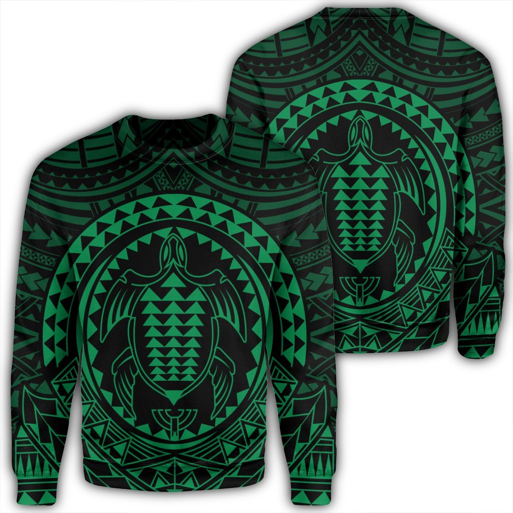 Hawaiian Kakau Honu Arc Polynesian Green Sweatshirt - AH Unisex Black - Polynesian Pride