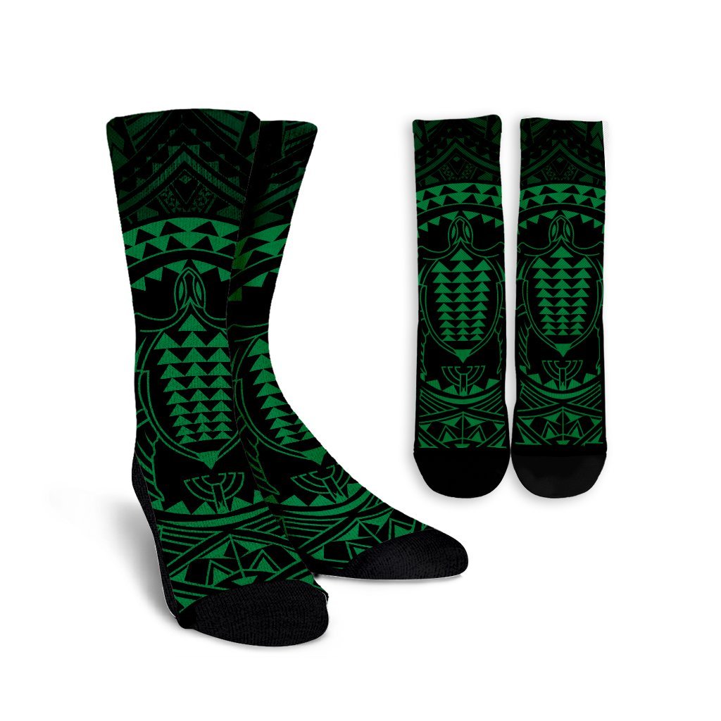 Hawaiian Kakau Honu Arc Polynesian Green Crew Socks - AH Crew Socks White - Polynesian Pride