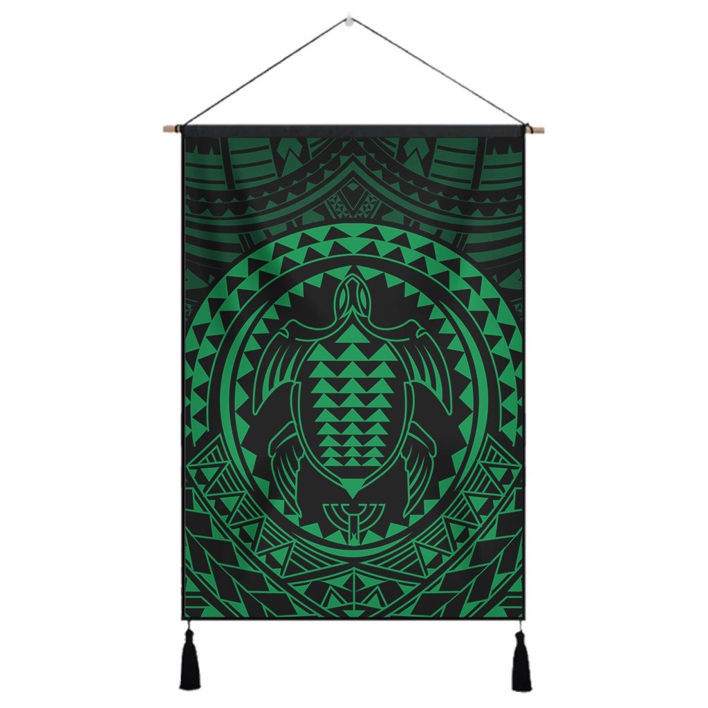 Hawaiian Kakau Honu Arc Polynesian Green Hanging Poster - AH Hanging Poster Cotton And Linen - Polynesian Pride