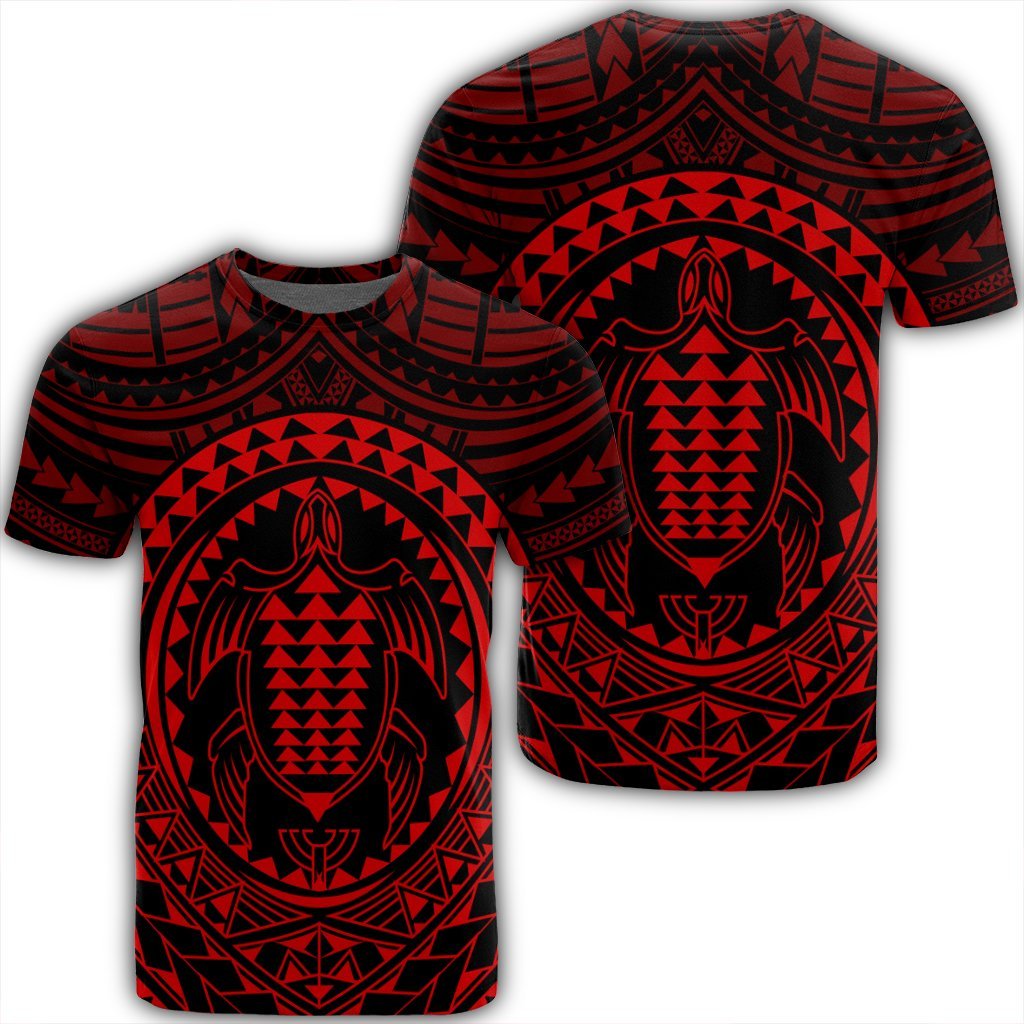 Hawaiian Kakau Honu Arc Polynesian Red T Shirt Unisex Black - Polynesian Pride