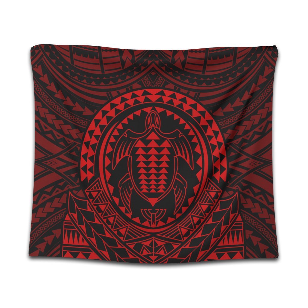 Hawaiian Kakau Honu Arc Polynesian Red Tapestry - AH Wall Tapestry Black - Polynesian Pride