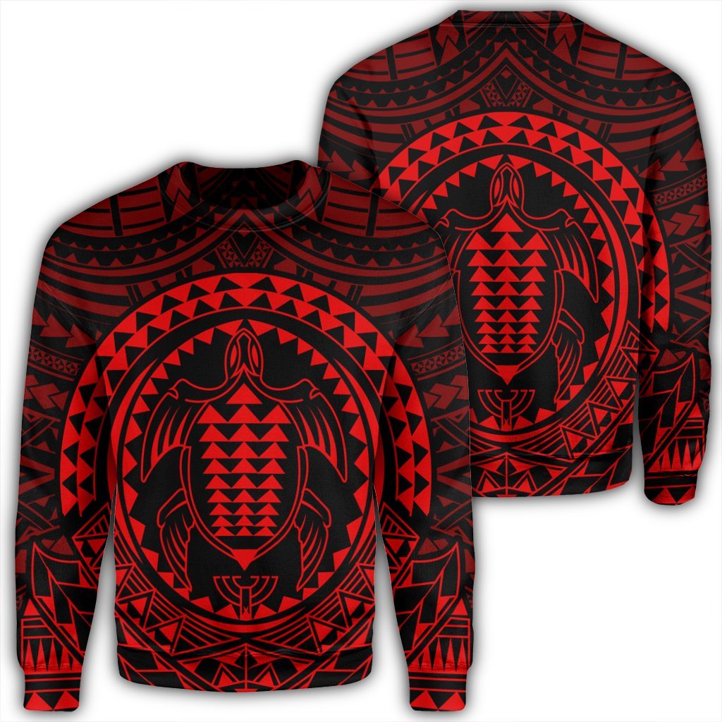 Hawaiian Kakau Honu Arc Polynesian Red Sweatshirt - AH Unisex Black - Polynesian Pride