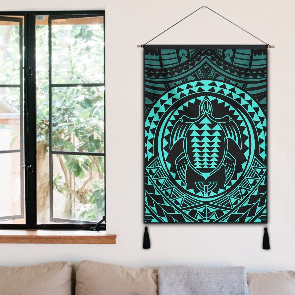 Hawaiian Kakau Honu Arc Polynesian Turquoise Hanging Poster - AH - Polynesian Pride