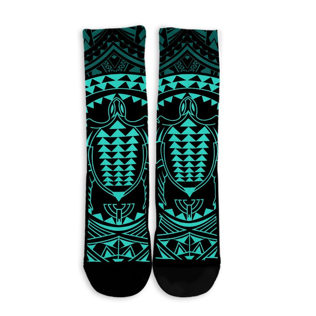 Hawaiian Kakau Honu Arc Polynesian Turquoise Crew Socks - AH - Polynesian Pride