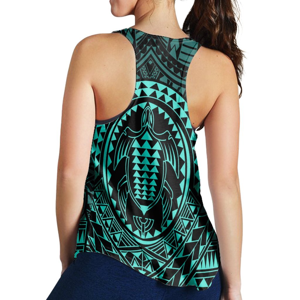 Hawaiian Kakau Honu Arc Polynesian Turquoise Racerback Tank - AH - Polynesian Pride