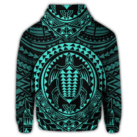 Hawaiian Kakau Honu Arc Polynesian Turquoise Zip Hoodie - Polynesian Pride