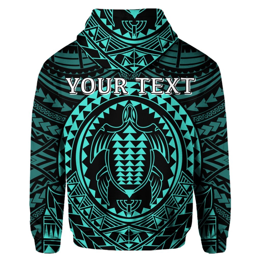 Custom Hawaiian Kakau Honu Arc Polynesian Turquoise Hoodie - Polynesian Pride