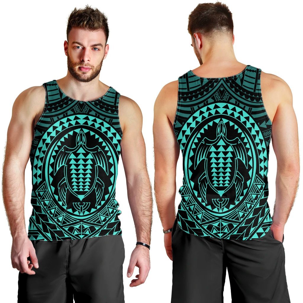 Hawaiian Kakau Honu Arc Polynesian Turquoise Tank Top - AH - Polynesian Pride