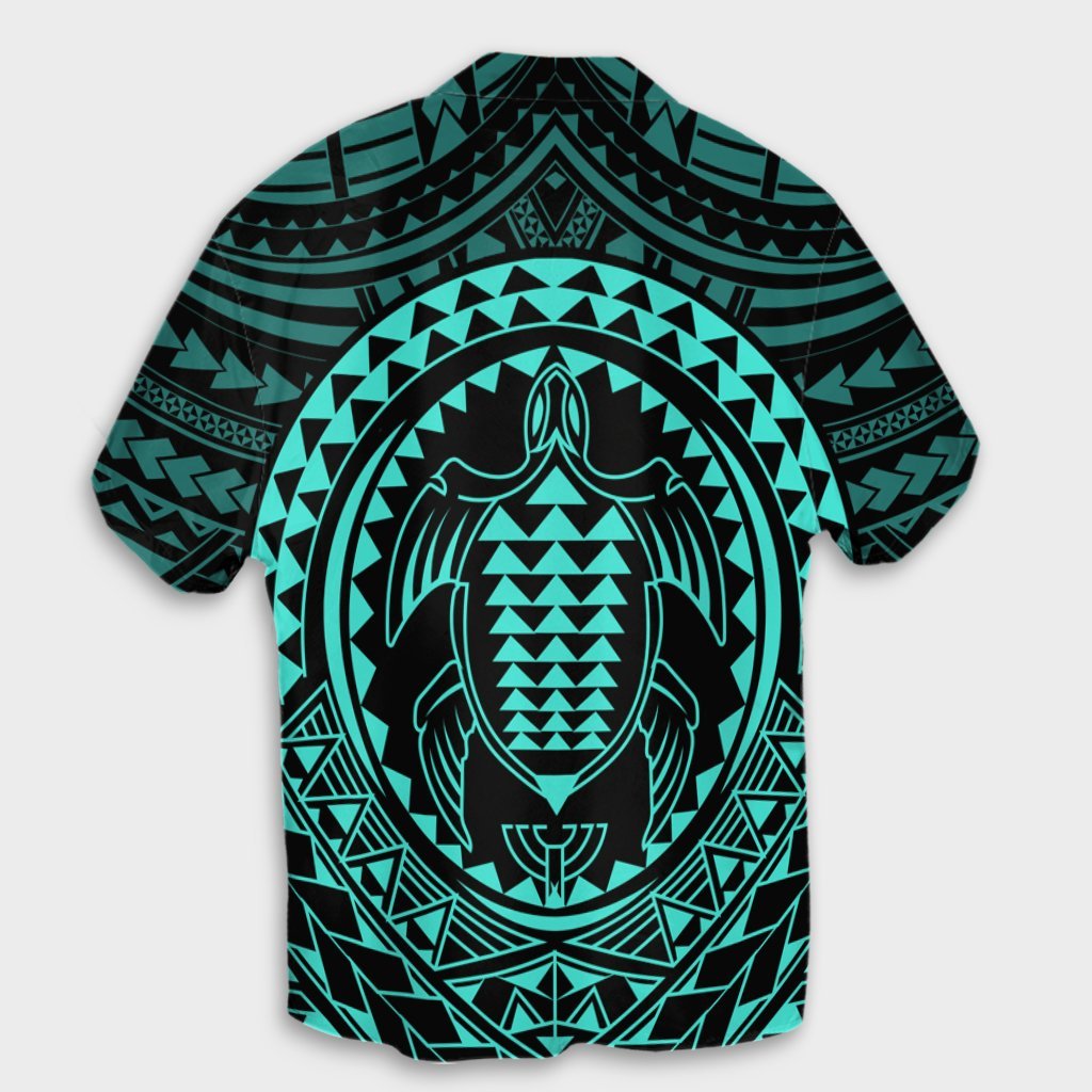Hawaiian Kakau Honu Arc Polynesian Turquoise Hawaiian Shirt - AH - Polynesian Pride