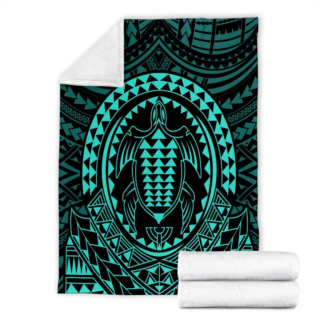 Hawaiian Kakau Honu Arc Polynesian Turquoise Premium Blankets - AH - Polynesian Pride