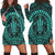 Hawaiian Kakau Honu Arc Polynesian Turquoise Hoodie Dress - AH Black - Polynesian Pride