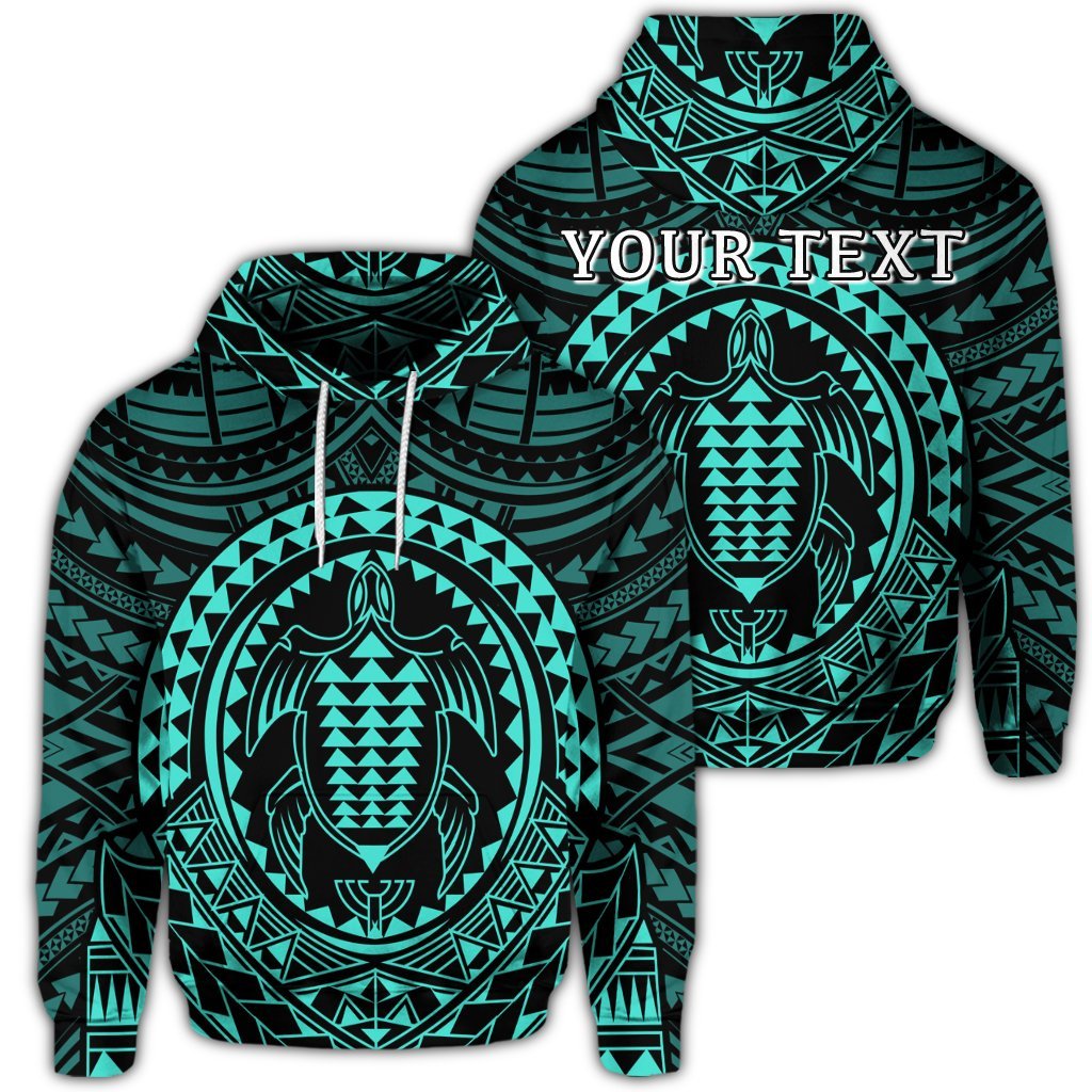 Custom Hawaiian Kakau Honu Arc Polynesian Turquoise Hoodie Unisex Art - Polynesian Pride