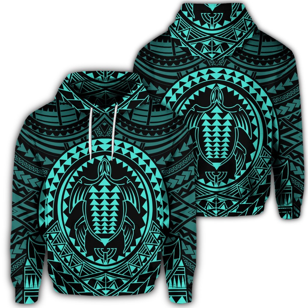 Hawaiian Kakau Honu Arc Polynesian Turquoise Hoodie Unisex Art - Polynesian Pride