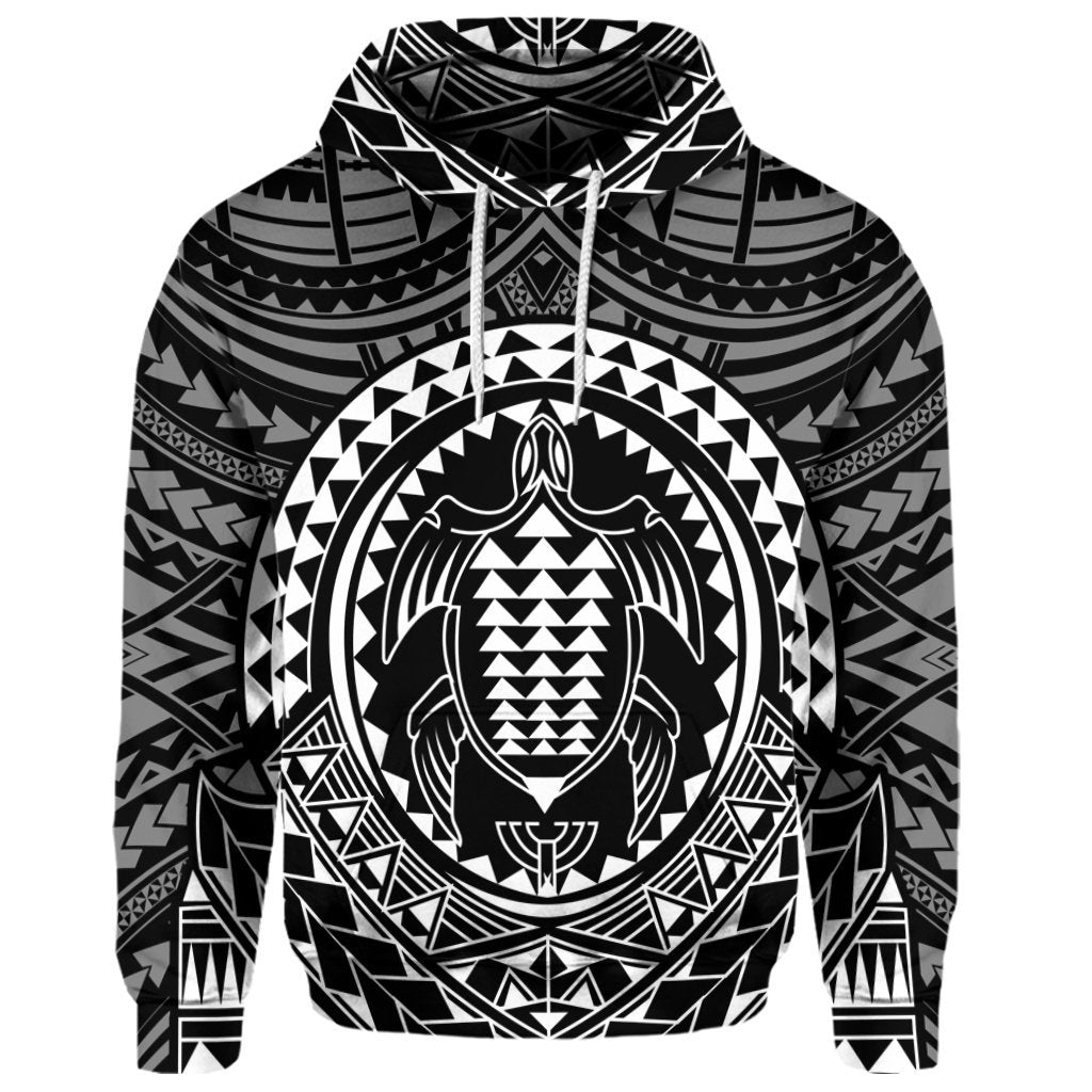 Custom Hawaiian Kakau Honu Arc Polynesian White Hoodie - Polynesian Pride