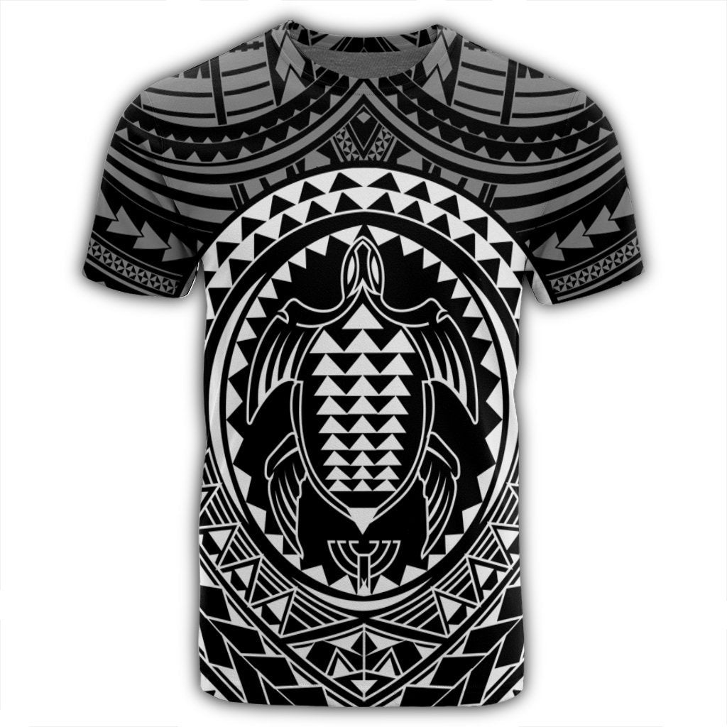 Hawaiian Kakau Honu Arc Polynesian White T Shirt - Polynesian Pride