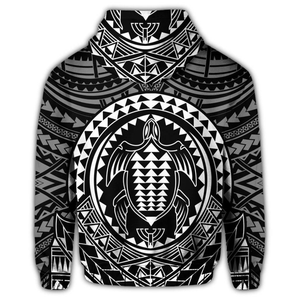 Hawaiian Kakau Honu Arc Polynesian White Zip Hoodie - Polynesian Pride