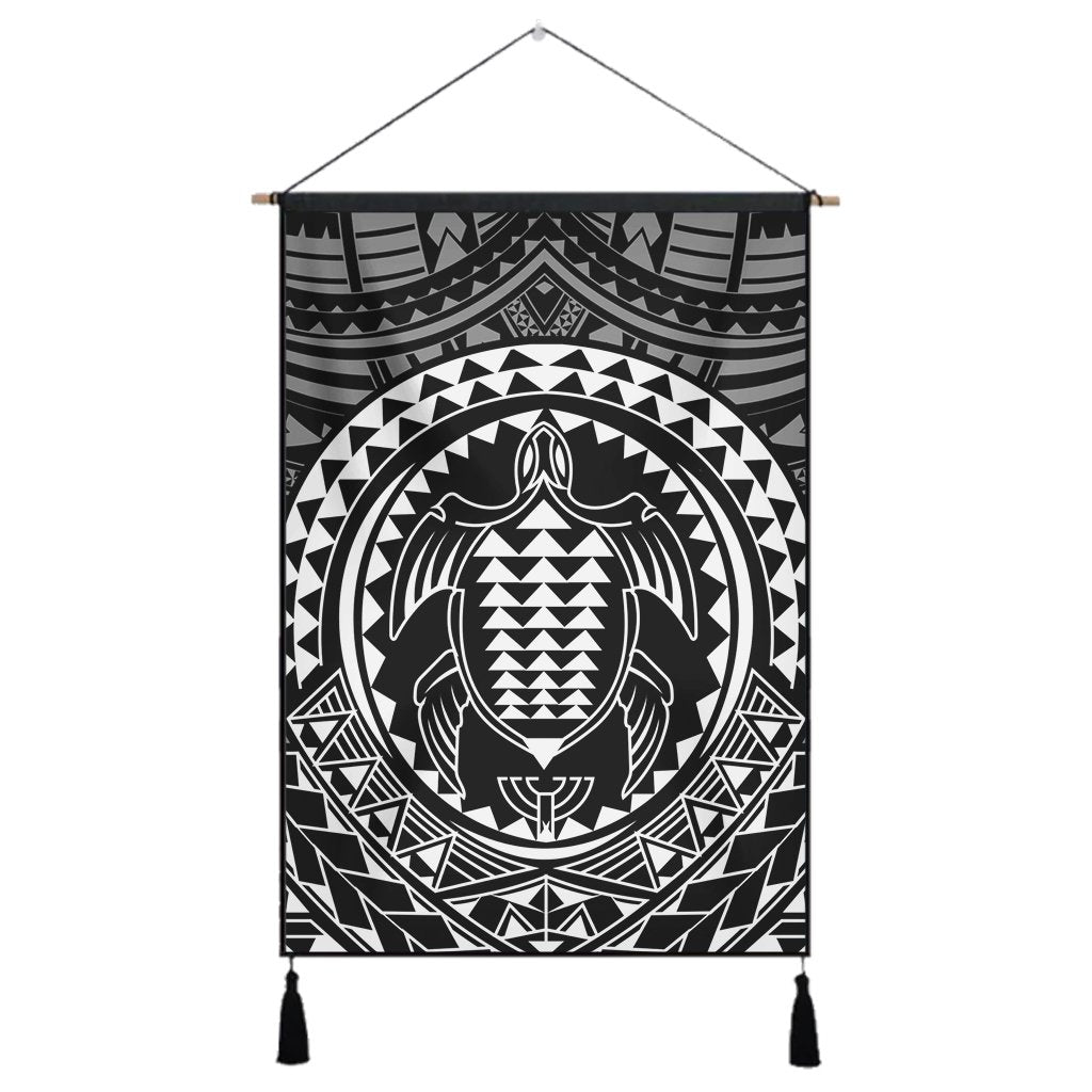 Hawaiian Kakau Honu Arc Polynesian White Hanging Poster - AH Hanging Poster Cotton And Linen - Polynesian Pride
