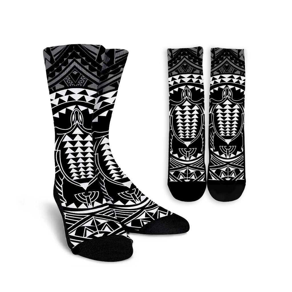 Hawaiian Kakau Honu Arc Polynesian White Crew Socks - AH Crew Socks White - Polynesian Pride