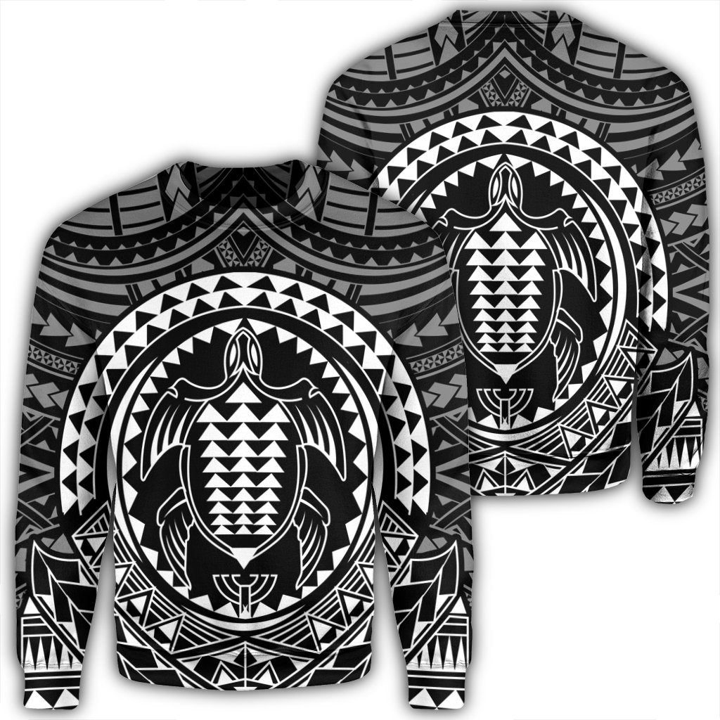 Hawaiian Kakau Honu Arc Polynesian White Sweatshirt - AH Unisex Black - Polynesian Pride