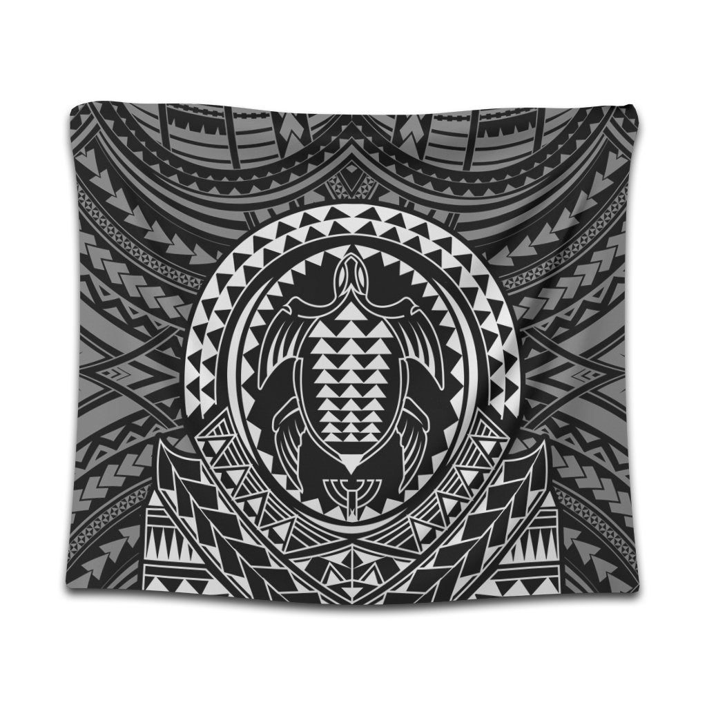 Hawaiian Kakau Honu Arc Polynesian White Tapestry - AH Wall Tapestry Black - Polynesian Pride