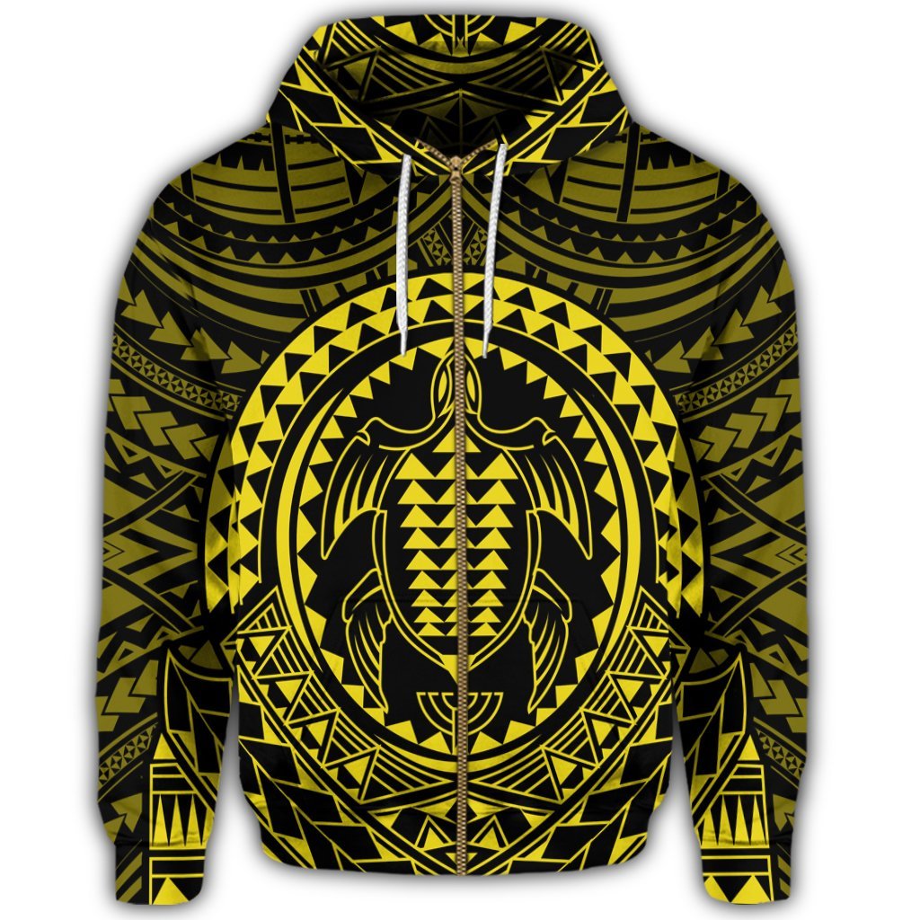 Hawaiian Kakau Honu Arc Polynesian Yellow Zip Hoodie - Polynesian Pride