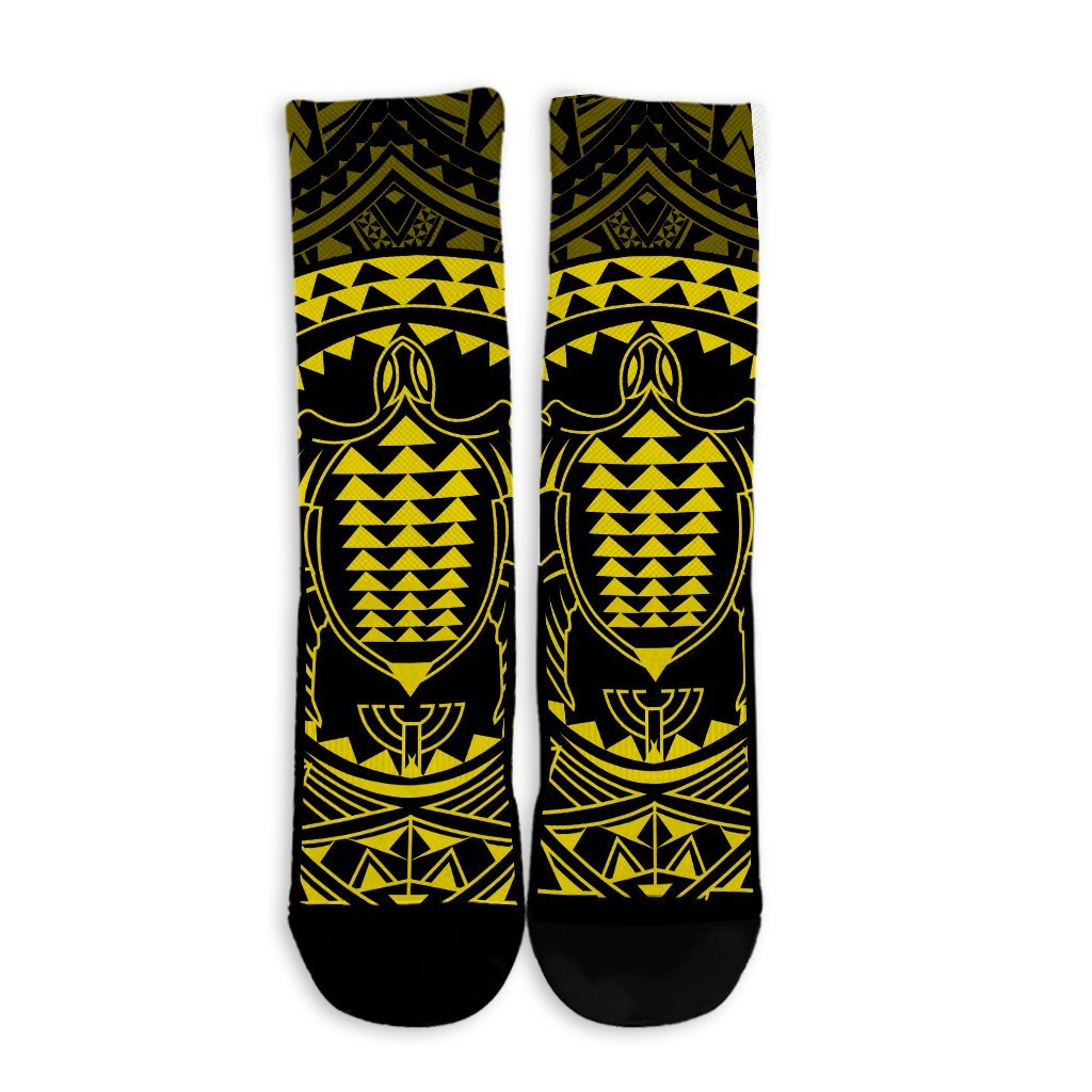Hawaiian Kakau Honu Arc Polynesian Yellow Crew Socks - AH - Polynesian Pride