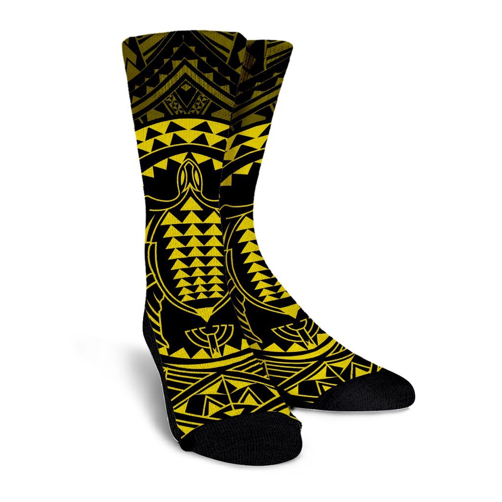 Hawaiian Kakau Honu Arc Polynesian Yellow Crew Socks - AH - Polynesian Pride