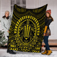 Hawaiian Kakau Honu Arc Polynesian Yellow Premium Blankets - AH - Polynesian Pride