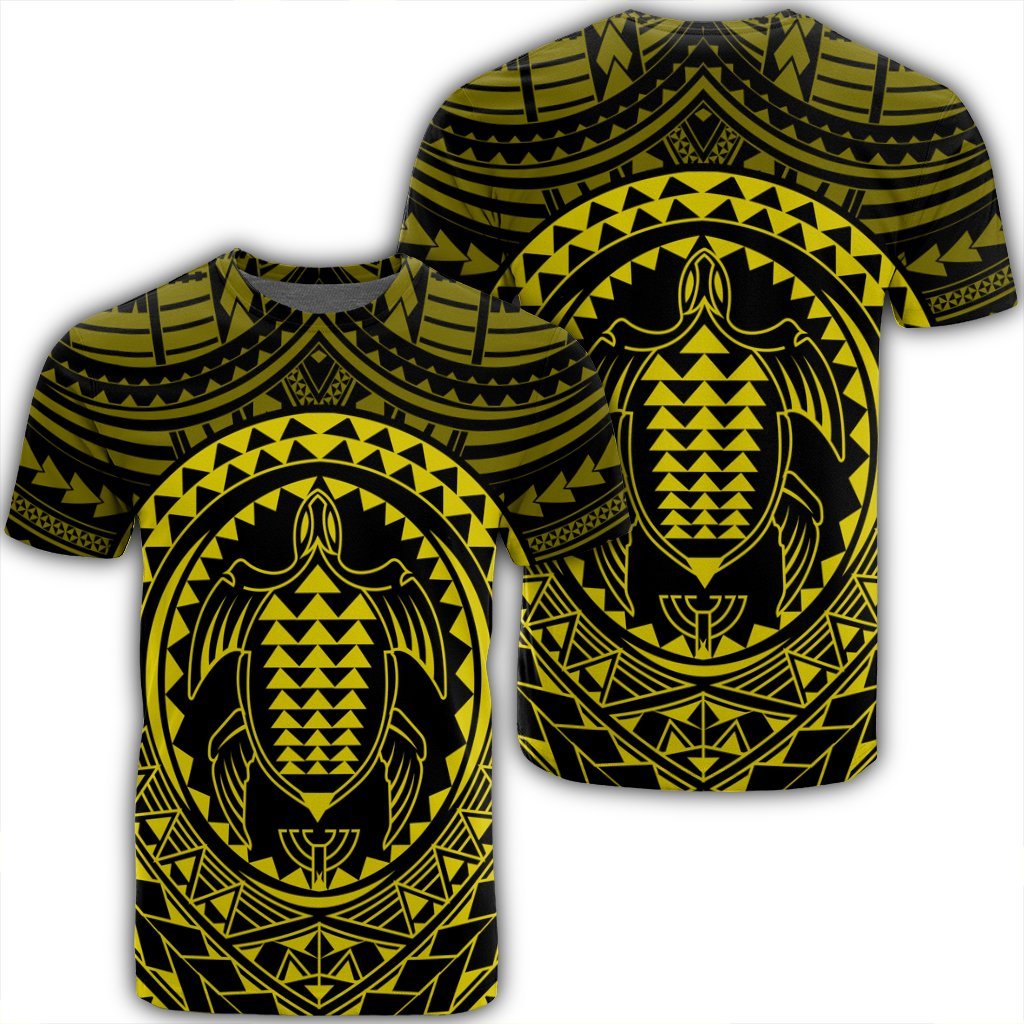 Hawaiian Kakau Honu Arc Polynesian Yellow T Shirt Unisex Black - Polynesian Pride