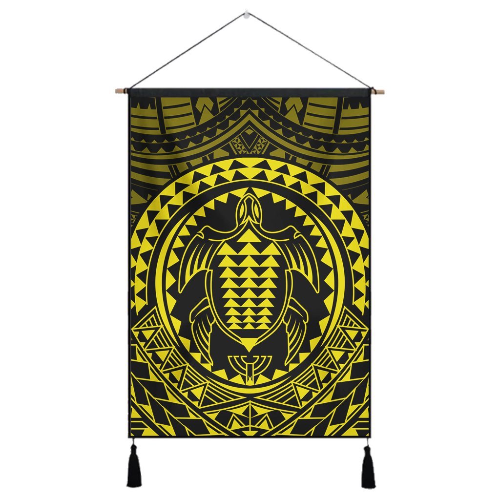 Hawaiian Kakau Honu Arc Polynesian Yellow Hanging Poster - AH Hanging Poster Cotton And Linen - Polynesian Pride