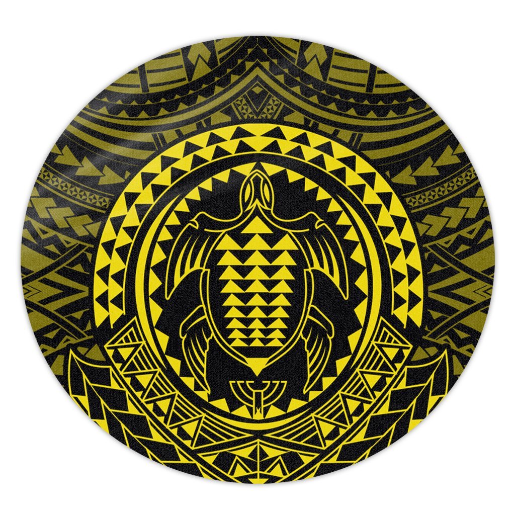 Hawaiian Kakau Honu Arc Polynesian Yellow Round Carpet - AH Round Carpet Luxurious Plush - Polynesian Pride